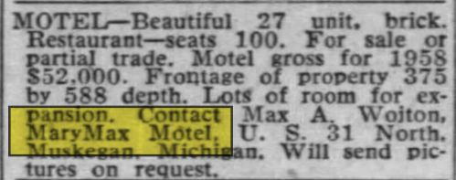 Marymax Motel - May 1959 - For Sale